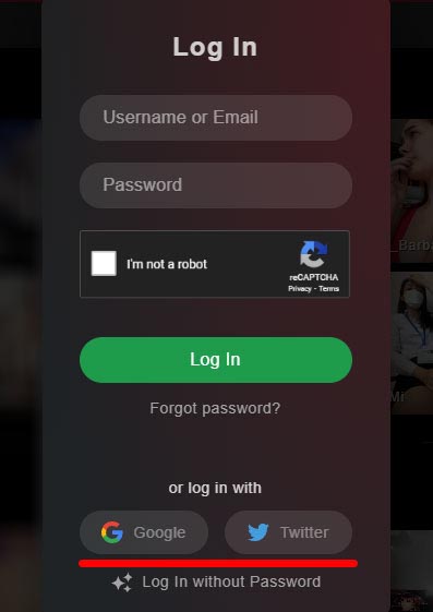 StripChat login with google or twitter
