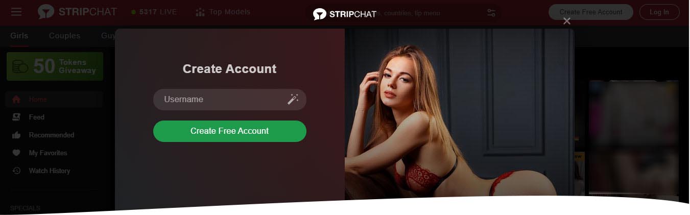 Registrazione di un account StripChat
